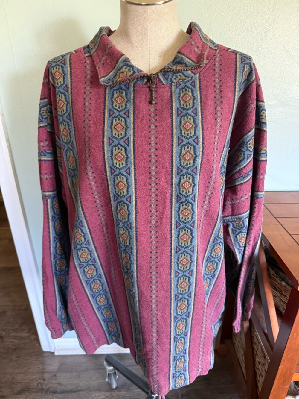 Vintage Lands End Aztec Navajo Tribal Cotton Sweater Made in USA Size Small